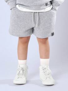 SUMWON 男童两件套运动服连帽短裤套装，舒适休闲，适合幼儿、儿童，秋冬季春季度假穿着 - 淺灰色 - 查看 4