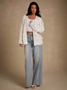 Glamine 优雅性感亮片休闲时尚百搭女式夹克亮片开衫白色亮片开衫女士亮片开衫亮片夹克万圣节婚礼宾客礼服 - 杏色 - 查看 1