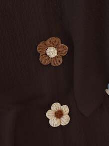 Franclia 时尚圆领短袖T恤，甜美辛辣3D花卉图案美拉德印花夏季棕色大学风服装 - 棕色 - 查看 4