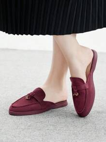 CUCCOO BIZCHIC Sepatu Flat Slip-On Beludru Burgundy, Sepatu Mule Kasual Nyaman Cocok Untuk Bepergian, Aktivitas Luar Ruangan, Belanja, Kerja, Pemakaian Sehari-hari, Serbaguna Sebagai Sepatu Musim Semi Natal - Burgundy - View 4