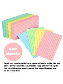 SHEIN 200 Stücke farbig liniertes Notizpapier, 4 Blöcke mit linierten Haftnotizen Pads, 3x5 Zoll Klebezettel Notizblock, bunte Seiten, abreißbarer Einband, Bürobedarf Tagebuch Schreibwaren Notizbuch für Schule, Studenten und Bürogebrauch (Nicht selbstklebend)