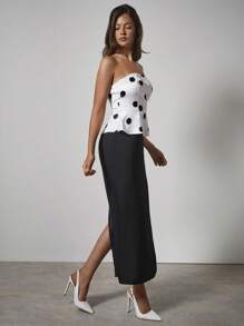 COSMINA Robe longue décontractée à pois mode pour femmes, avec foulard noué, tenue de soirée, robe de mariée pour invité - Multicolore - Voir 7