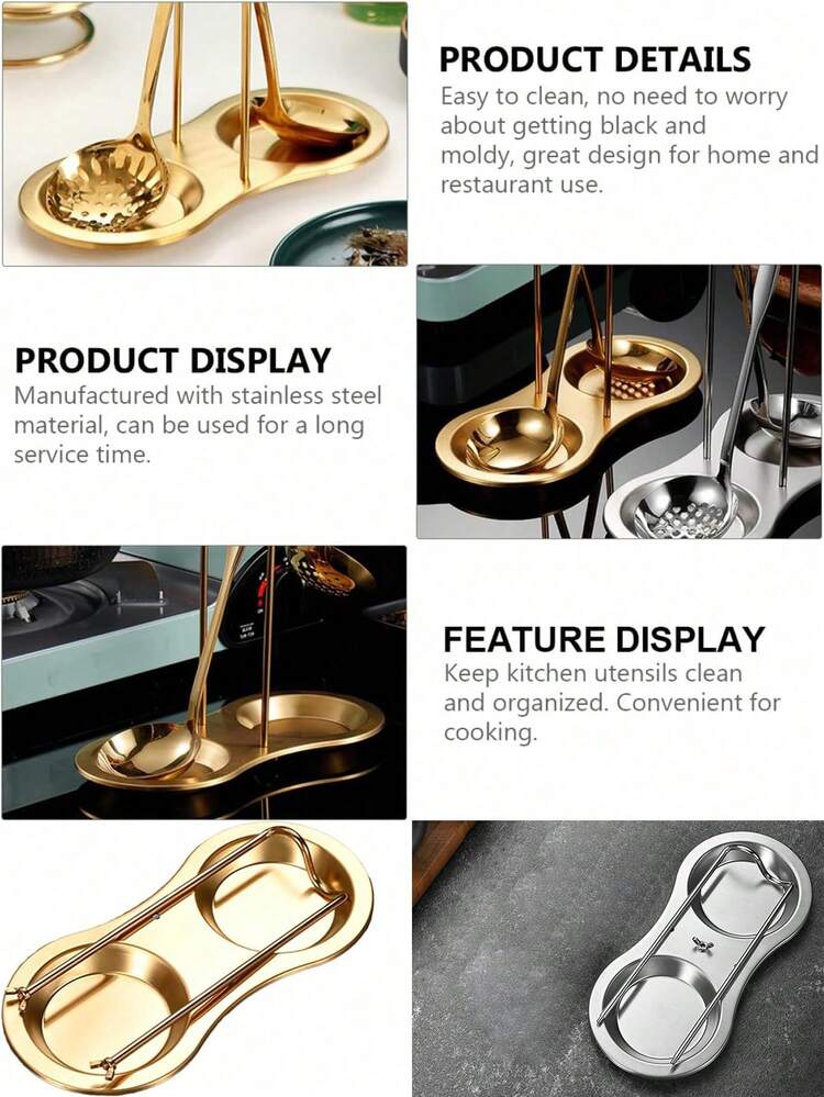 Titanpläterad flerfärgad soppsked och skedhållare i rostfritt stål, västerländsk minimalistisk kökssilorganisatör, multifunktionellt redskapsställ - Multifärgad - Visa 7
