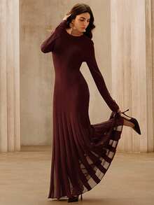 Anewsta Women's Sheer Organza Long Sleeve Dress, Stylish Design