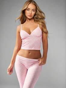 Missguided x Playboy 圣诞菱形图案吊带背心配同款打底裤 - 粉色 - 查看 4