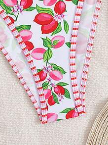 Swim Mod Women's Summer Beach Music Festival Lemon Stripe Pattern Printed Backless Knot Metal Jewelry Cute Vacation Style Bikini Set - Multicolor - View 5