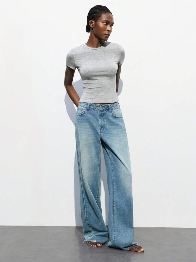 SHEIN Maija Camiseta de mujer de manga corta con cuello redondo, calada y de encaje, estilo casual elegante urbano versátil para oficina, fiesta, playa, invitada de boda, brunch, estilo retro Y2K, llegada nueva del verano 2025