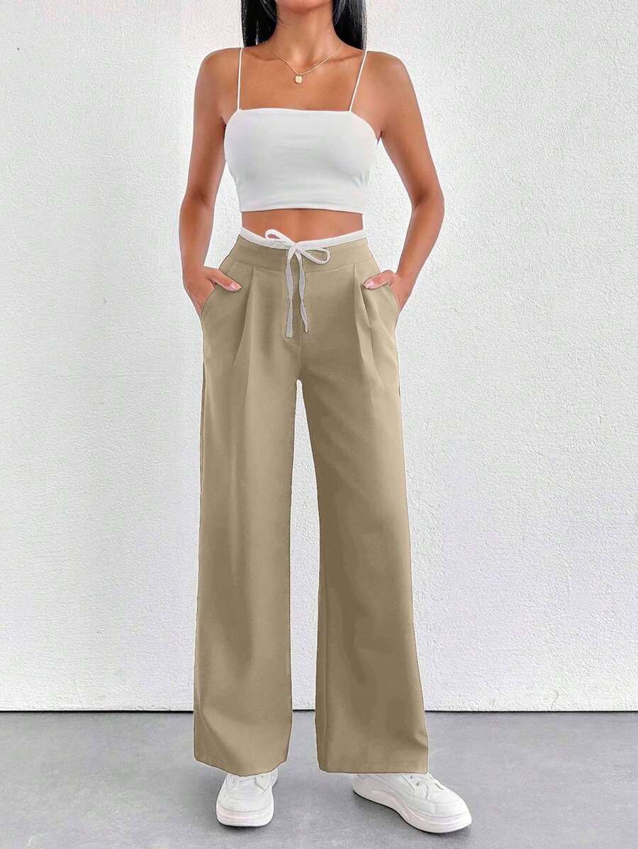 EURMUSE PETITE WOMEN BOTTOM BLACK AND WHITE COMFORT PANT - Krem - View 1