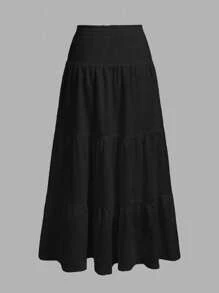 SHEIN MOD Váy nữ màu đen trơn đơn giản tối giản, thích hợp cho mùa xuân, hè, thu - màu đen - Xem 2