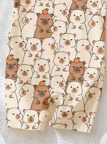 SHEIN 可爱卡通水豚和杏仁奶油图案，女婴休闲吊带连体衣，适合春夏季、清凉夏季、休闲家居、幼儿、户外、野餐和旅行 - 彩色 - 查看 4