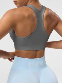 Easithlete Áo ba lỗ ngắn tập yoga không tay màu trơn cho nữ - Màu xám đen - Xem 2