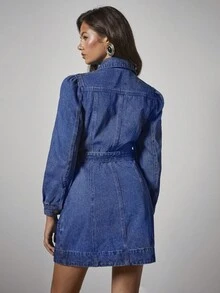 COSMINA Denim فستان جينز كاجوال مغسول مزود بسحاب - الأزرق - مشاهدة 2