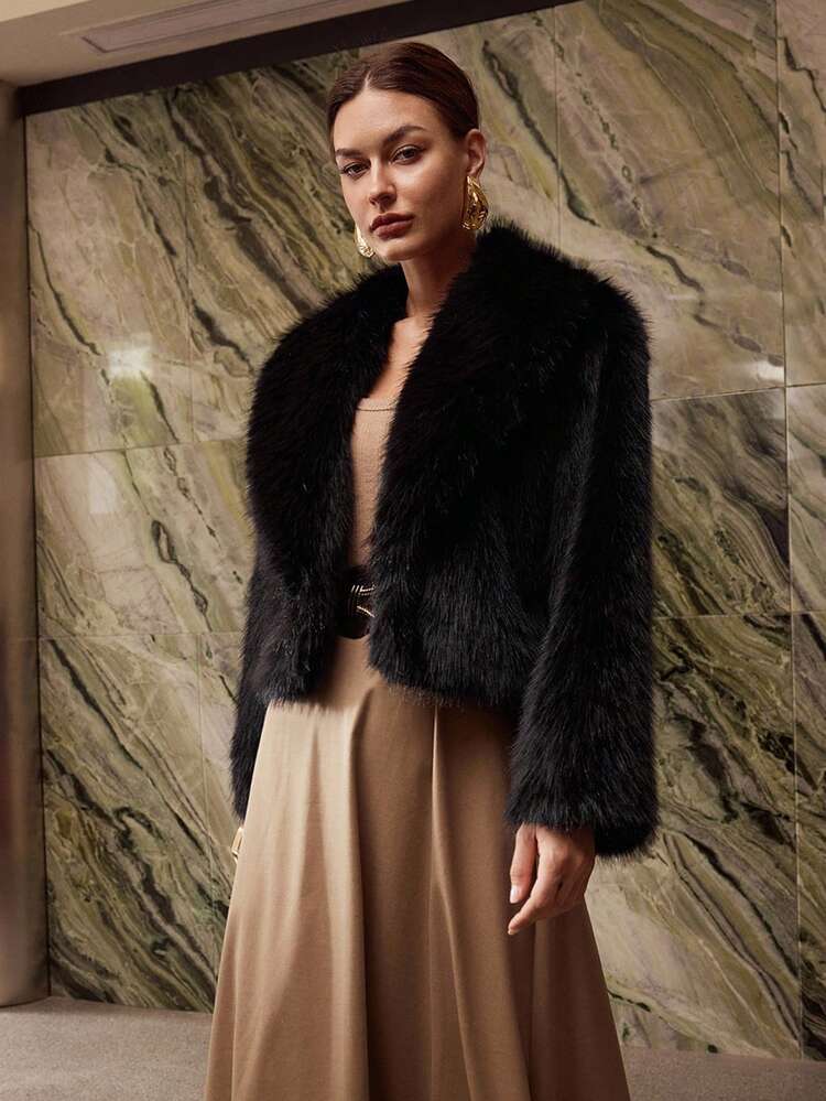 WATERFALL LONG SLEEVE FAUX FUR COAT FOR AUTUMN & WINTER