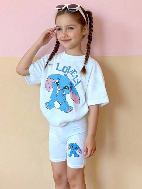 Casual mode creatief schattig cartoon steek print basic T-shirt met korte mouwen voor peutermeisjes