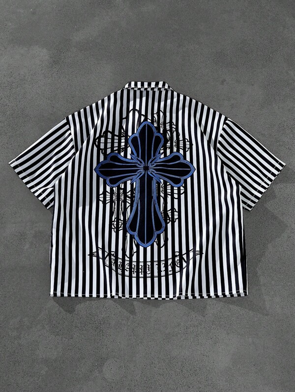 Manfinity ZONE917 Camisa de manga corta con estampado geométrico tropical para hombres - Ligera y transpirable camisa de verano con botones y cuello clásico, lavable a máquina, top casual para playa, vacaciones, citas y regalos, ropa de playa, ropa de vacaciones, vestimenta casual moderna, ropa de fácil cuidado
