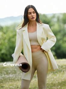 Fluxe Damen Einfarbige Marmorierte Reverskragen Langarm Lässig Loose Blazer - Gelb - Übersicht 11