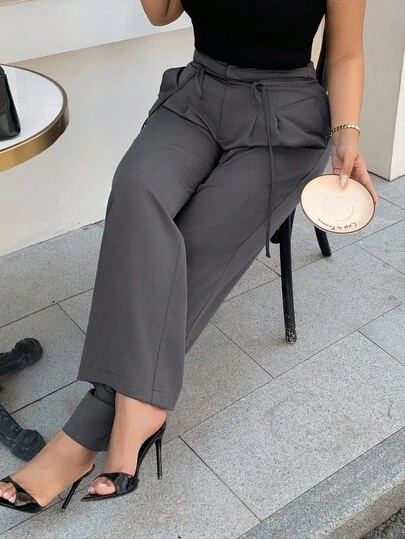 Dazy Plus 抽绳腰带设计休闲宽松版型大码女裤商务装