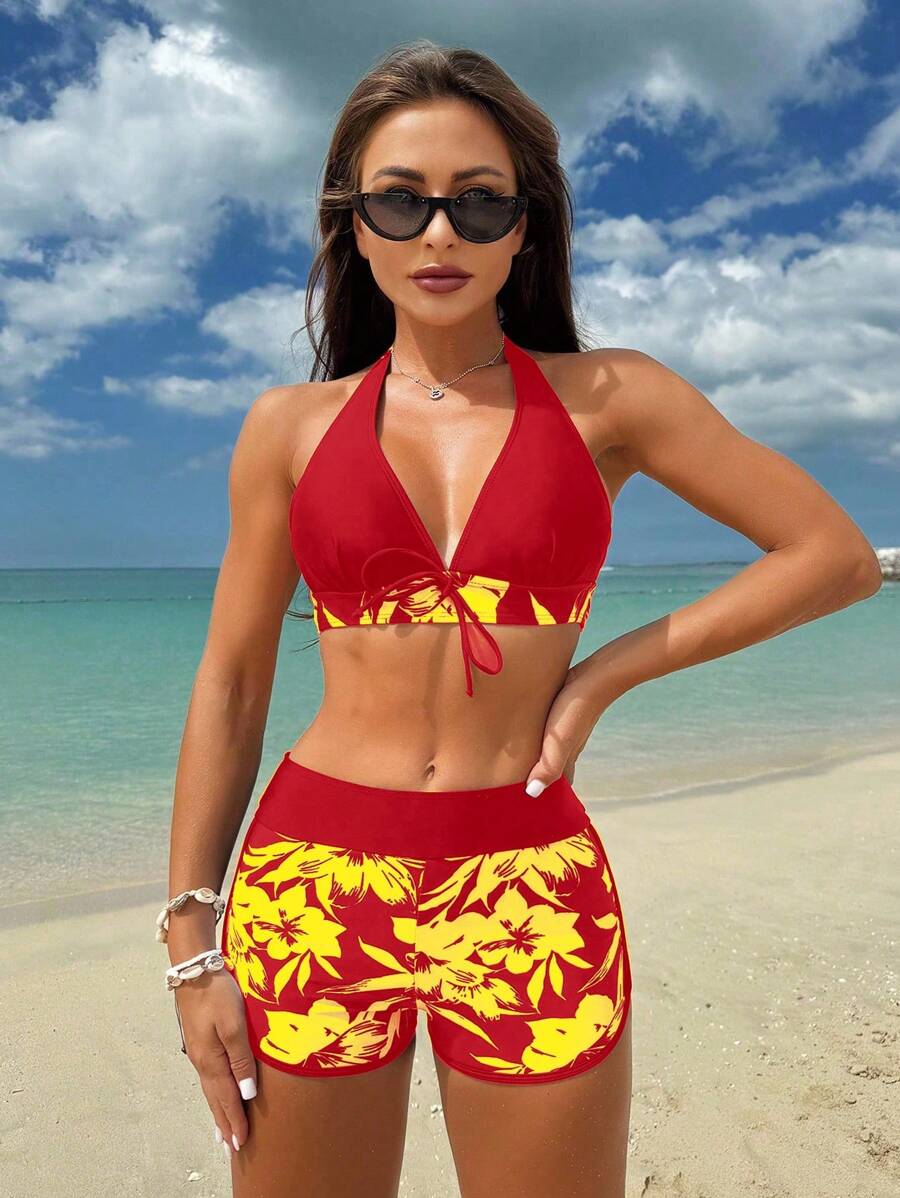 Swim Lushoire Bộ đồ bơi họa tiết hoa dành cho nữ, họa tiết ngẫu nhiên, đi nghỉ và đi biển - Nhiều màu - Xem 1