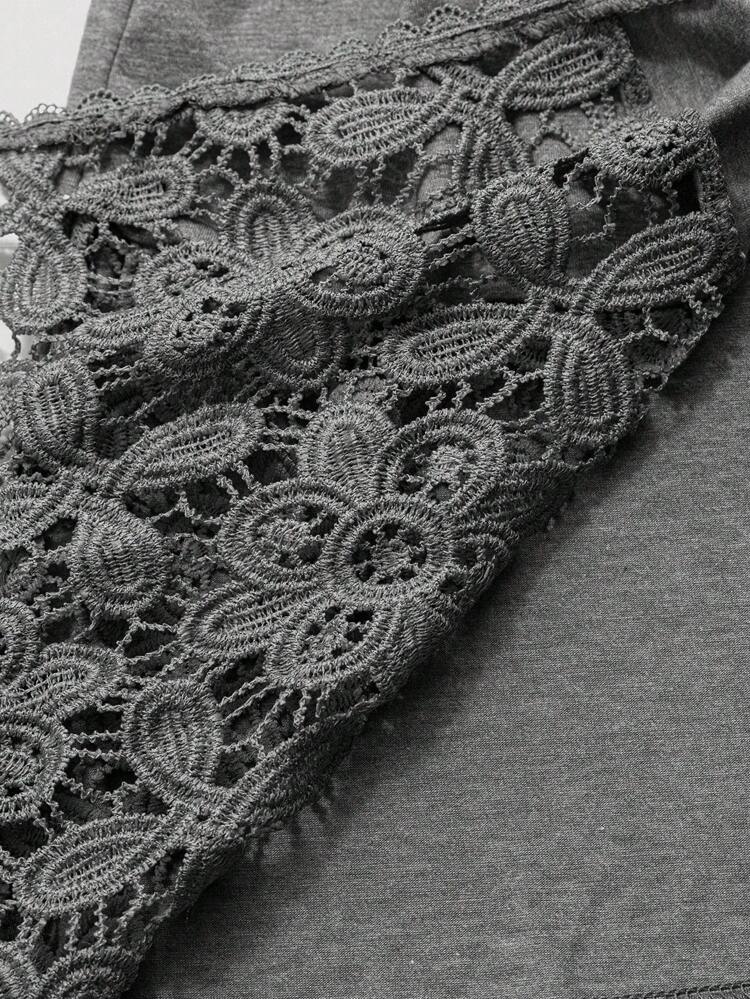 Plus Size Sleeveless Gray Lace And Water-Soluble Lace Stitching Regular Open Vest (No White Camisole) Cardigan Country Vacation Bohemian Casual Suitable For Spring And Summer ,