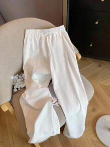 INAWLY 全新休闲宽松马匹刺绣百搭黑白直筒裤，大码女款 - 黑與白 - 查看 3