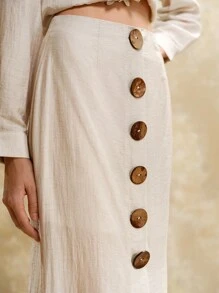 Arave Women's Linen Fabric Faux Placket Coconut Button Linen Fishtail Skirt Women's Brunch Outfits Old Money Style Women Vacation Outfits Woman