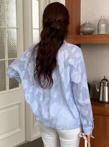 DAZY 宽松商务休闲碎花长袖衬衫，适合春夏秋季办公室穿着，秋季女装