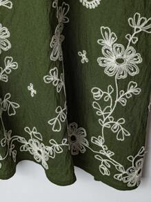 EMERY ROSE Plus Size Women's Country Vintage Vacation Bohemian Army Green Cashew Embroidery Round Neck Raglan Sleeve Loose Dress For Spring And Summer Summer Dresses For Women Vacation Outfits Woman Summer Dresses For Women Country Concert Outfit Country Outfits Women,Dresses Casual Embroidered Dress Green Summer Dress Women