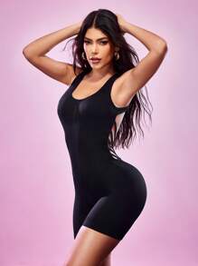 Slayform Slayform Fashionable Backless Hollow Out Solid Color Sleeveless Women Sports Jumpsuits - Black - View 5
