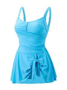 Swim Lushoire Plus Size Women V-Neck Bowknot One-Piece Jumpsuit, Sexy For Beach, Spa, Resort For Summer Beach Vacation