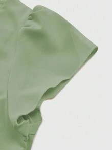 GlowEve Women's Solid Color V-Neck Cap Sleeve Shirt And Pants Elegant Suit - Green - View 5