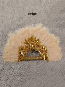 SHEIN 1 Afro-Style Feather Fan, An Elegant Bridal Look For Costumes, Dance Performances, Tea Parties And Wedding Decorations