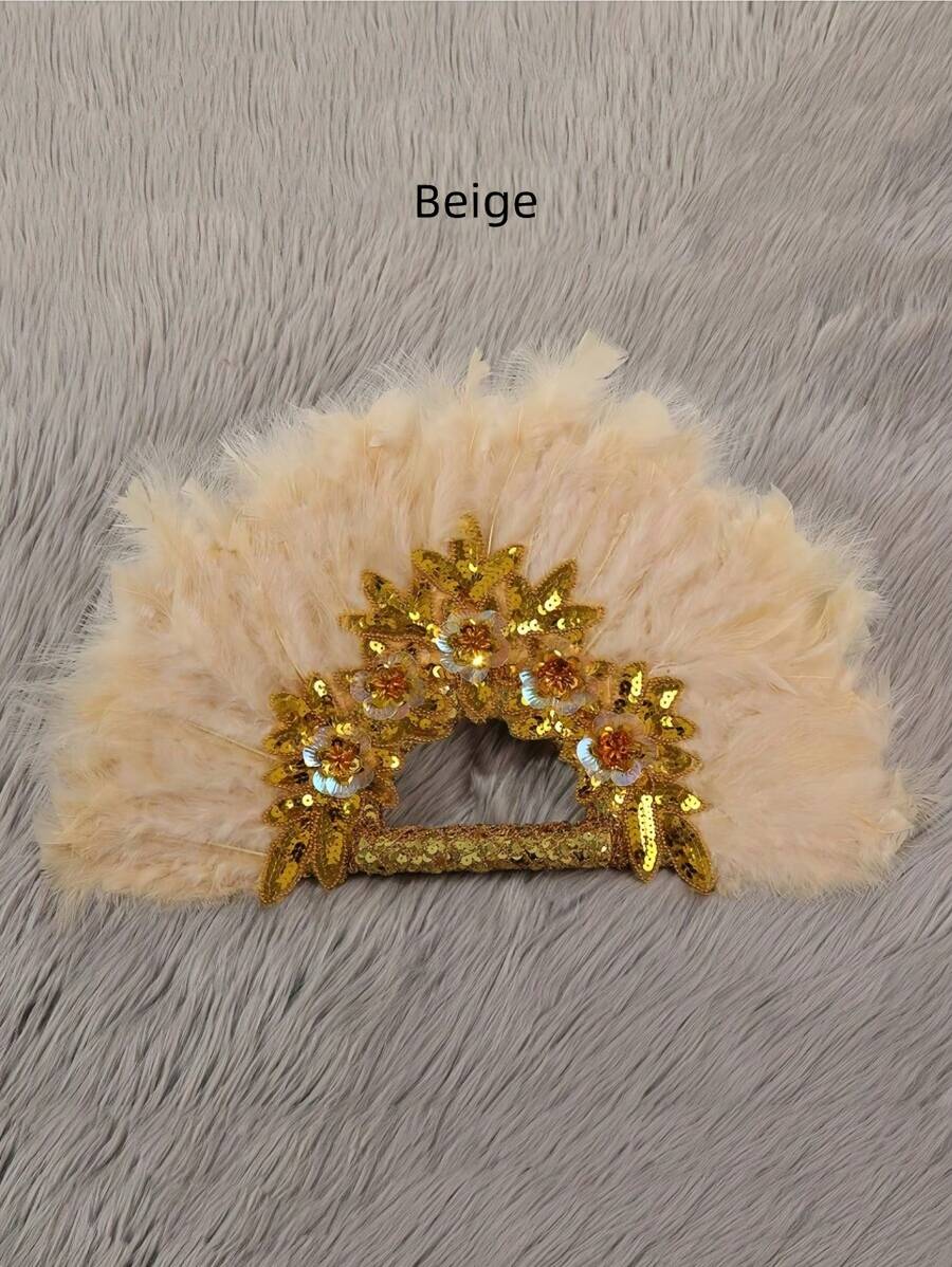 SHEIN 1 Afro-Style Feather Fan, An Elegant Bridal Look For Costumes, Dance Performances, Tea Parties And Wedding Decorations