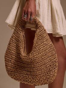 MUSERA Woven Straw Effect Handbag - Brown - View 1
