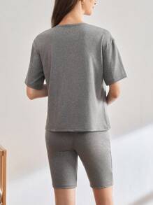 Moonlight&Mama Conjunto de pijama de maternidad de unicolor con manga corta y pantalón corto - Gris Claro - Ver 3