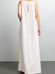 INAWLY Women's Casual Holiday Elegant Spaghetti Strap Pocketed Dress, Minimalist & Romantic - White - View 4