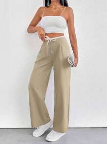 EURMUSE PETITE WOMEN BOTTOM BLACK AND WHITE COMFORT PANT - Krem - View 3