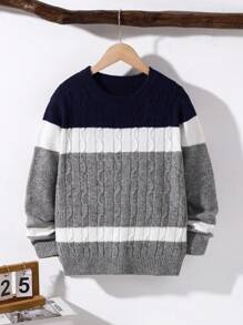 Boys' Contrast Stripe Crew Neck Sweater, Autumn/Winter Knitted Pullover Boys Sweater Kids Sweater Boys Knit Sweater Toddler Boy Sweater Kids Winter Sweater Tween Boys Sweater Tween Boys Fall Outfits Tween Boys Winter Clothes Kids Fall Clothes - Multicolor - View 1