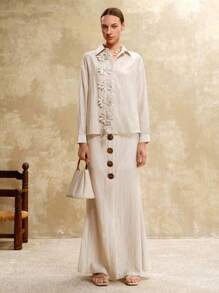 Arave Women's Linen Fabric Faux Placket Coconut Button Linen Fishtail Skirt Women's Brunch Outfits Old Money Style Women Vacation Outfits Woman