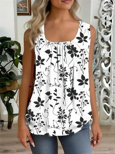 EMERY ROSE Women's Ruffle Trim Loose Tank Top And Tank Top, Suitable For Spring/Summer Vacation Suitable For Going Out Women Sleeveless Tops Women Summer Top Sleeveless Top Floral Tank Top Women Summer Top