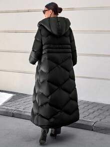 CLARA VERO Women's Solid Color Long Sleeve Single-Breasted Long Casual Hooded Winter Jacket