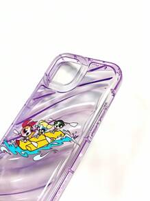 THE POWERPUFF GIRLS X SHEIN Funda de teléfono transparente de color púrpura con patrón de Flor, Burbuja y Mantequilla, compatible con iPhone