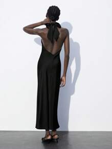 Maija 女士无袖露背纯色连衣裙，现代都市优雅设计，性感优雅，适合夏季，情人节 - 黑色 - 查看 6