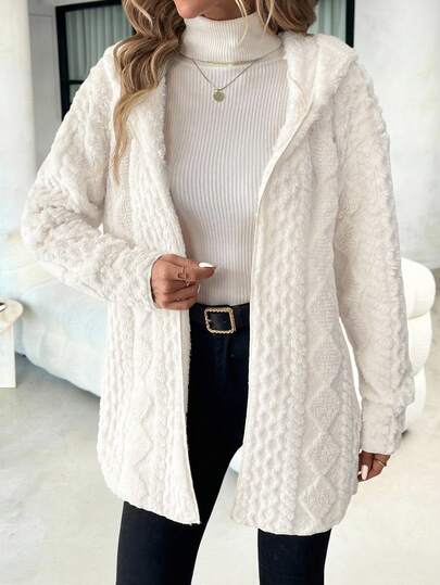 SHEIN Clasi Women's Casual Hooded Textured Fleece Jacket, Autumn/Winter,Fall