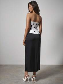 COSMINA Robe longue décontractée à pois mode pour femmes, avec foulard noué, tenue de soirée, robe de mariée pour invité - Multicolore - Voir 2
