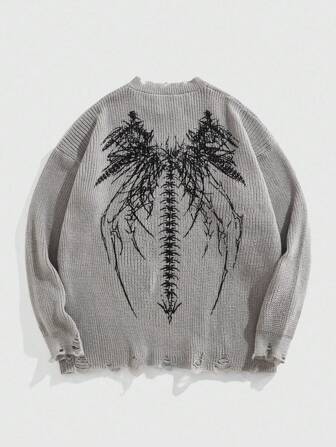 Street Life Men's Crew Neck Skeleton Print Knit Sweater