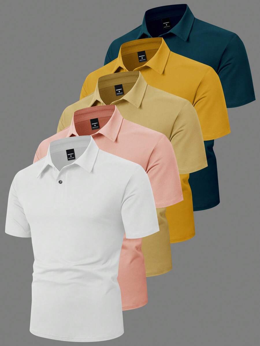 Manfinity Mode 男士休闲纯色短袖 Polo 衫 - 彩色 - 查看 1
