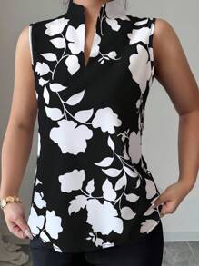 Elenzga 女式 V 领花卉印花半襟无袖衬衫 - 彩色 - 查看 5