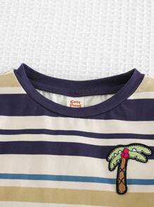 Cozy Pixies 2 pièces Ensemble Top à manches courtes col rond doux tricoté rayé coloré et short à taille élastique pour bébé garçon