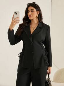 Auralis Áo blazer nữ cỡ lớn, thanh lịch và thoải mái, dài tay màu đen, thích hợp mặc hàng ngày vào mùa thu đông. Áo blazer nữ, trang phục công sở, dành cho giáo viên, công sở thường ngày, văn phòng, công sở chuyên nghiệp. - màu đen - Xem 5