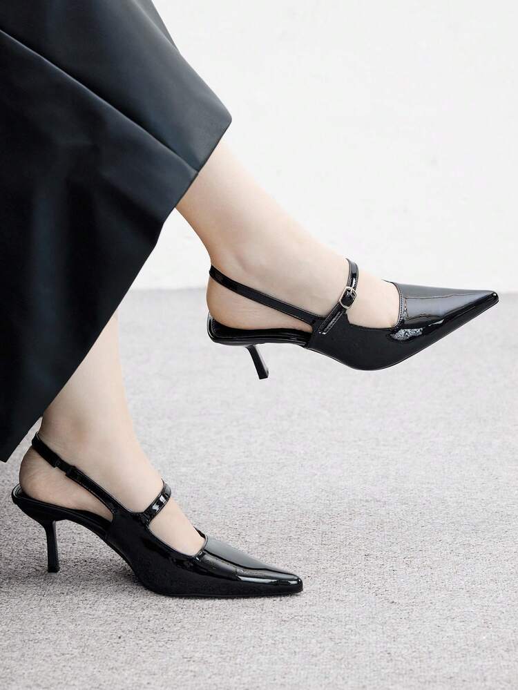 CUCCOO BIZCHIC Women's Sexy Black Strap Buckle Elegant Commuter Office Wear Pointed Toe Stiletto High Heel Pumps